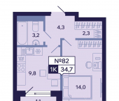 1-комн, 34 кв м, этаж 12/16 Новопортовская улица