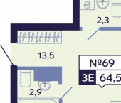3-комн, 65 кв м, этаж 8/16 Республика Саха (Якутия), Новопортовская улица